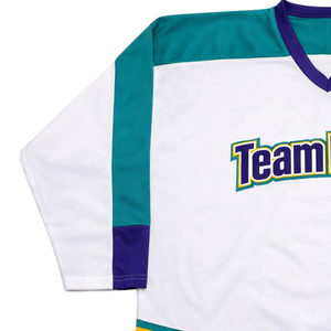Camiseta de Hockey sobre Hielo Sublimada Personalizada en Blanco, Verde Azulado y Morado, Uniforme de Hockey Profesional con Nombre del Equipo, Camiseta Deportiva Transpirable para Hombre - Product Image 4