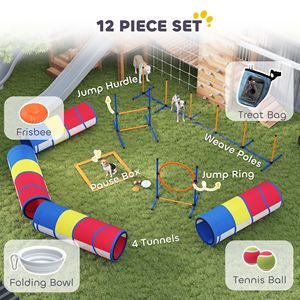 Parcours d'agilité pour chiens de 12 pièces avec anneau d'obstacle réglable, 4 tunnels et poteaux de maniuvres - Product Image 4