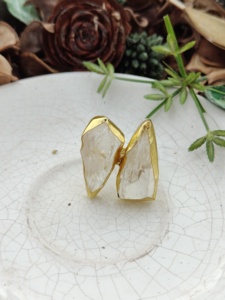 Anillo de Cóctel con Gema de Cuarzo Geométrico, Chapado en Oro, Estilo Bohemia, Piedra de Nacimiento de Abril, Unisex, para Uso Diario, Regalo de Compromiso, Fiesta - Product Image 2