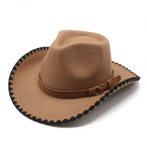 Customized Brand Unisex Brown Leather Striped Cowboy <b>Hat</b> Braided <b>Band</b> Casual Outdoor Beach Style Adult Spring Autumn Fit 56-58CM - Product Image 4