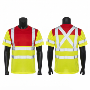 Veste de travail de sécurité en toile de coton/fibre de bambou, manches courtes, coupe classique, col rond, logo personnalisé sur le devant, séchage rapide, respirante - Product Image 1