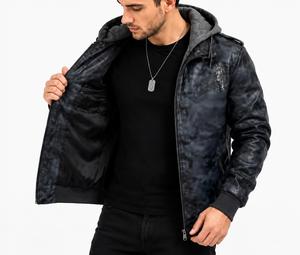 Chaqueta Bomber con Capucha de Cuero PU Sólido para Hombre, Cuello Mandarín, Cierre de Cremallera Transpirable, Manga Regular, Ropa Exterior Cortavientos de Otoño - Product Image 5