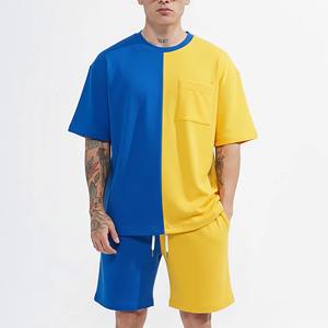 Traje de Verano para Hombre, de Poliéster/Nylon, Lavado Ácido, Estilo Holgado para Parejas, 2 Piezas, Ropa Urbana, Camiseta Deportiva Vintage Estampada Personalizada, Oversize - Product Image 3