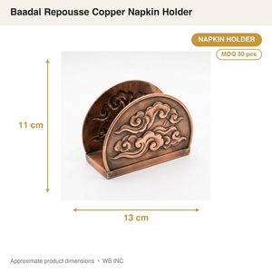 Porta Servilletas de Cobre Antiguo Hecho a Mano, 13 cm, Relieve de Nubes, Baadal Repousse, Decoración para Hogar/Hotel - Product Image 3