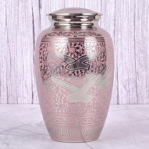 Urne funéraire pour adultes en laiton, motif oiseau rose et argenté, finition polie, pour cendres humaines, urne commémorative funéraire - Product Image 1