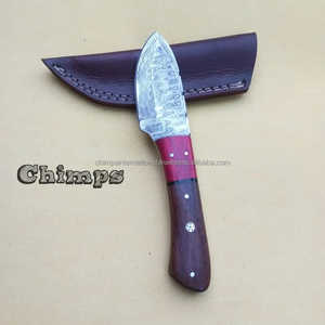 Cuchillo de Hoja Fija de Acero de Damasco de Grado Industrial de Alta Calidad con Mango de Madera y Funda de Cuero para Caza y Supervivencia OEM - Product Image 3