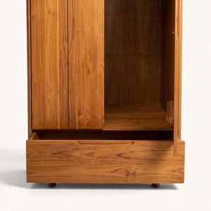 Armario de Dormitorio Moderno de Mediados de Siglo, Ecológico, de Madera de Teca Sólida, con Tiradores Metálicos, Cajones Hechos a Mano, 2 Puertas - Product Image 4
