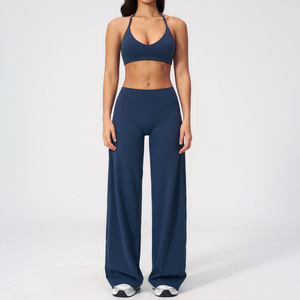 Customized Two Piece Gym Sports Tops Bra Workout Wear Women Fitness Casual Loose <b>Pants</b> Active Wear Gym Clothes Yoga Set - Product Image 4
