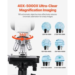 Microscopio Binocular Profesional con Aumento de 40-5000X para Adultos, Juego de Dos Oculares de Doble Etapa, Categoría de Productos de Microscopios - Product Image 2