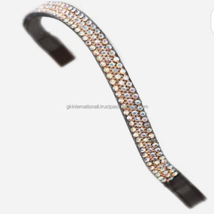Banda ancha para la frente de diamante, banda personalizada para la frente de caballo de cuero negro o marrón hecha en India, se aceptan pedidos a granel - Product Image 1