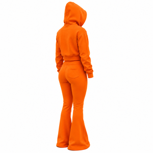 Custom Women Flare Tracksuit Trendy Y2K Cropped Zip Hoodie <b>Bell</b> Bottom Sweatpants Set Stylish Fashion Women's Flare Tracksuit - Product Image 6