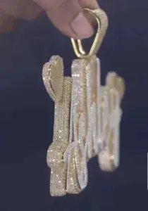 Pendentif personnalisé en or jaune 14 carats plaqué or avec moissanite véritable ronde de 3,50 carats - Product Image 5