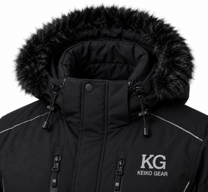 Veste d'hiver unisexe de qualité supérieure |   Veste décontractée en tissu de laine imperméable, coupe-vent et thermiquement isolante, à motif à pois, avec capuche en fausse fourrure - Product Image 5