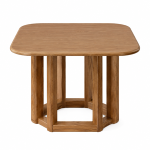 Scandinavian <b>Rounded</b> Square <b>Solid</b> Teak <b>Wood</b> Eco-Friendly Durable Waterproof <b>Dining</b> Side <b>Table</b> Six Support Legs Hexagonal Open - Product Image 1