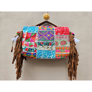 Banjara de cuero hecho a mano, bolso Vintage, cadenas, flores, estilo bohemio indio, bolso de mano, prendas de vestir, correa de hombro para mujer, mujer soltera - Product Image 5