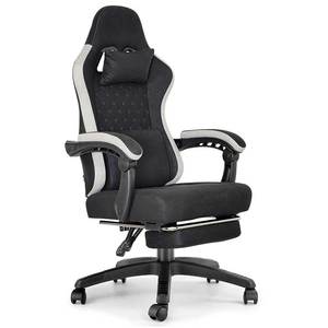 Chaise de bureau ergonomique de style racing OKTOS en tissu microfibre doux de qualité professionnelle avec repose-pieds rétractable à bas prix - Product Image 1