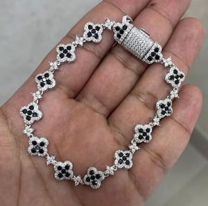 Black White Moissanite Tennis Clover <b>Charm</b> Bracelet 925 Sterling Silver 14K Gold Plated Luxury Statement Wedding Party - Product Image 3