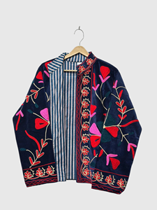 Veste en velours brodée de fleurs, col mandarin, manches longues, style Prairie Chic, vêtements d'hiver pour femmes grandes tailles - Product Image 5