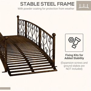 Ponte da Giardino ad Arco in Metallo Bronzato da 7 Piedi con Ringhiere Laterali Decorative a Lavorazione Intarsiata per Arredamento Esterno - Product Image 6