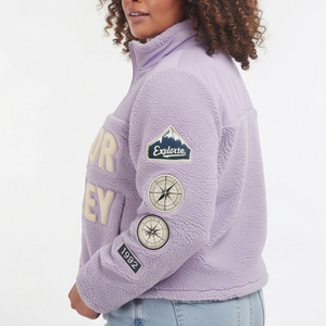Wholesale Women's <b>Crop</b> Sherpa Fleece <b>Jacket</b> with Embroidery Patches Breathable Winter Heavy Fleece - Product Image 3