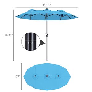 Ombrellone da Patio Blu Chiaro 9.7FT a Doppia Faccia con Inclinazione e Manovella, Luce Solare a LED, 12 Stecche e Raggio di 2.7m per Uso in Cortile - Product Image 3