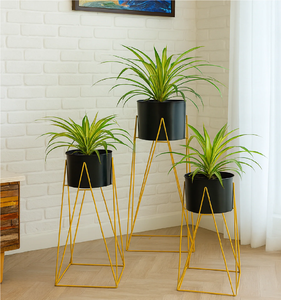 Pot de fleurs artisanal en métal avec support en fil métallique jaune et pots noirs – Dernier design pour plantes d'intérieur et décoration intérieure - Product Image 1