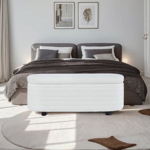 Panca Ovale in Velluto Beige L8133 con Contenitore, Elegante Arredamento per Soggiorno - Product Image 3