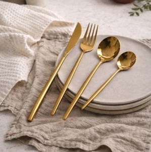 Ensemble de couverts modernes en or rose mat, compatibles lave-vaisselle, pour mariage, cuillère, fourchette, couteau, couverts en métal - Product Image 4
