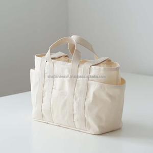 Durable Heavy Duty Canvas Tote Shopping Bag with Long Handle Stackable Cotton Canvas Shopping Tote Bag Storage <b>Clothes</b> Bag - Product Image 5