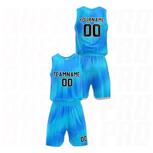 Nouveautés : Ensembles d'uniformes de basketball respirants en polyester, col rond, bleu clair demi-teinte, maillots et shorts personnalisés pour équipes - Product Image 3
