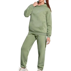 Clothing Custom Two Piece Raw Edge Sweatsuit <b>Cropped</b> Distressed <b>Zip</b> <b>up</b> Hoodie and Women's Custom Logo Long Sleeve Activewear - Product Image 1