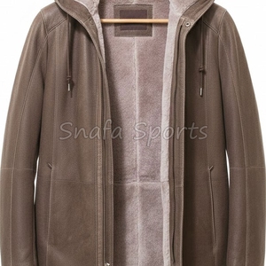 2026 Thick Warm Leather <b>Shearling</b> <b>Bomber</b> <b>Jacket</b> Custom Design Zipper Closure High Quality Leather <b>Jacket</b> For Men - Product Image 3