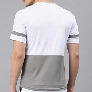 เสื้อยืดออกกำลังกายผู้ชายทรงสลิมฟิตผ้าฝ้ายออร์แกนิคสีพื้นแบบคัลเลอร์บล็อกขายส่งขายดีที่สุด พร้อมบริการออกแบบโลโก้ OEM - Product Image 2