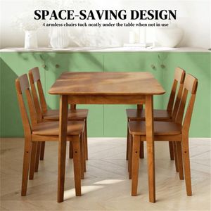 Set da Pranzo in Legno Massello, Tavolo Stile Fattoria e 4 Sedie in Noce per Spazi Ristretti, Set da 5 Pezzi - Product Image 4
