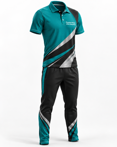<b>Men's</b> Teal <b>Black</b> Color Block <b>Polo</b> <b>Shirt</b> and Pants Set Breathable Sublimation Sports Jersey - Product Image 1