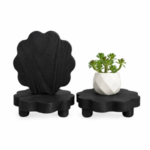Présentoir en bois noir festonné en forme de fleur, plateau surélevé pour pot de plante, bougie, décoration intérieure, vente en gros - Product Image 1