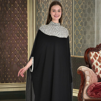 Abaya islamique chic grande taille sans couture respirante, richement brodée, modeste, à manches longues, longueur ras du sol, en Georgette extensible dans quatre directions
