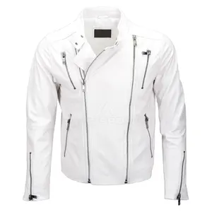 Зимняя белая окрашенная куртка классическая высококачественная искусственная кожа куртки на заказ поддельные нашивки на молнии Зимняя одежда кожаная куртка для мужчин
