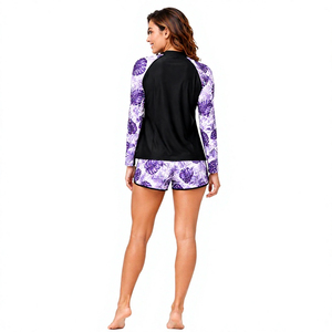 Women's Purple Leaf <b>Print</b> Full Sleeve Rash Guard Jacket Quick Dry Spandex Polyester Swimwear for <b>Surfing</b> Diving Sports - Product Image 4