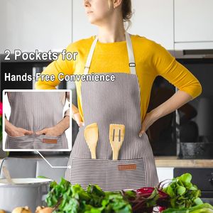 Tablier rayé avec 2 poches, bretelles réglables, unisexe, <span class=keywords><strong>pour</strong></span> adulte, <span class=keywords><strong>pour</strong></span> la <span class=keywords><strong>cuisine</strong></span> - Product Image 1