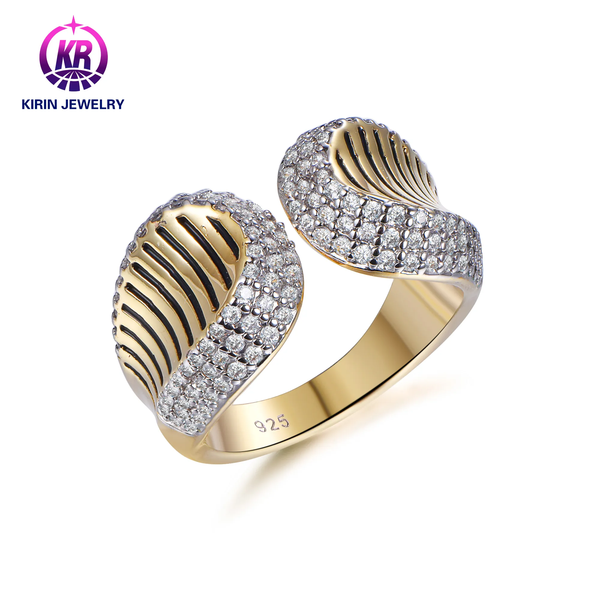 Diskon besar cincin terbuka emas murni unik S925 & 18K cincin pertunangan platinum dapat disesuaikan