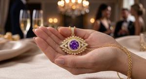 Collar con Colgante de Amatista Natural, Estilo Europeo Clásico y Moderno, Chapado en Oro de 18K, Diseño de Ojo Turco, Joyería de Compromiso - Product Image 3