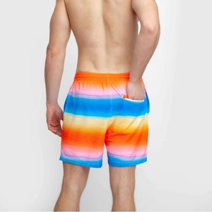 <b>Mens</b> Rainbow Stripe Swim <b>Trunks</b> Quick Dry Beach Shorts OEM Wholesale Swimwear Drawstring Summer Board Shorts - Product Image 3