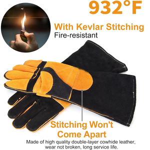 Guantes de Seguridad para Soldadura de Doble Color, Resistentes a la Abrasión, de Alta Resistencia, Personalizados, con Manga Larga Negra y Agarre Reforzado Amarillo - Product Image 3