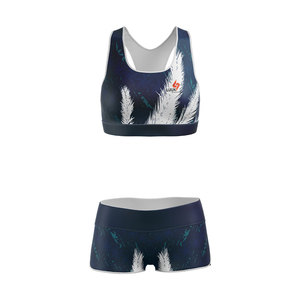 Ensemble de sport personnalisé pour fille : Soutien-gorge dos nageur et short taille haute, sans couture, respirant, en Spandex et Polyester, 2 pièces - Product Image 5