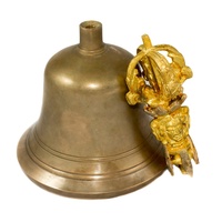 Ensemble cloche et dorje tibétains anciens en bronze gravé sculpté pour la méditation