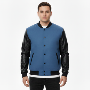 Veste pour homme, veste de baseball, corps en laine, manches en cuir, doublure en tissu polyester super doux - Product Image 5