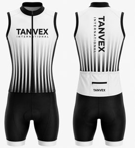 Ensemble de maillot de cyclisme TANVEX unisexe, respirant, écologique, 100% polyester, kit de vélo noir et jaune, motif hexagonal imprimé, logo sur le devant - Product Image 4