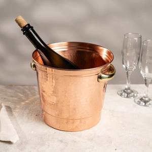 Grande glacière à boissons en cuivre martelé avec revêtement en acier inoxydable, refroidisseur à vin avec poignées robustes, articles de bar décoratifs - Product Image 2