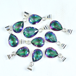 Colgante de Topacio Místico al por Mayor, Bañado en Plata de Ley 925, Gema en Forma de Lágrima, Suministro de Joyería a Granel para Fabricación de Collares - Product Image 6